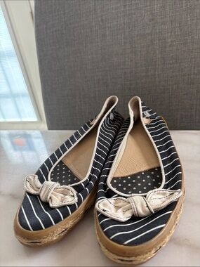 Sperry Black and White Striped Bow Espadrille Flats